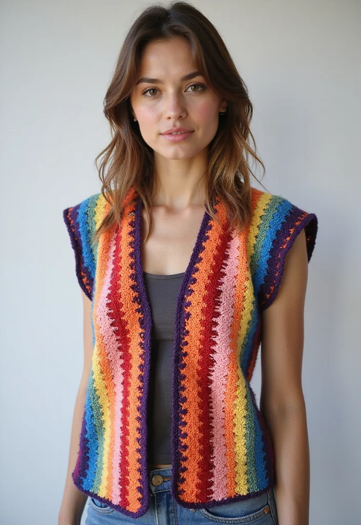 Crochet Vest Pattern Free: A Complete Guide to Stylish Layers with 22 Creative Examples - 17. Colorful Stripes Vest