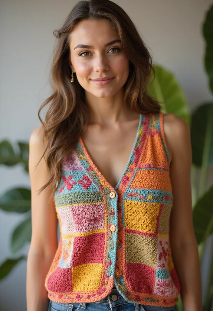 Crochet Vest Pattern Free: A Complete Guide to Stylish Layers with 22 Creative Examples - 22. Fun Print Vest