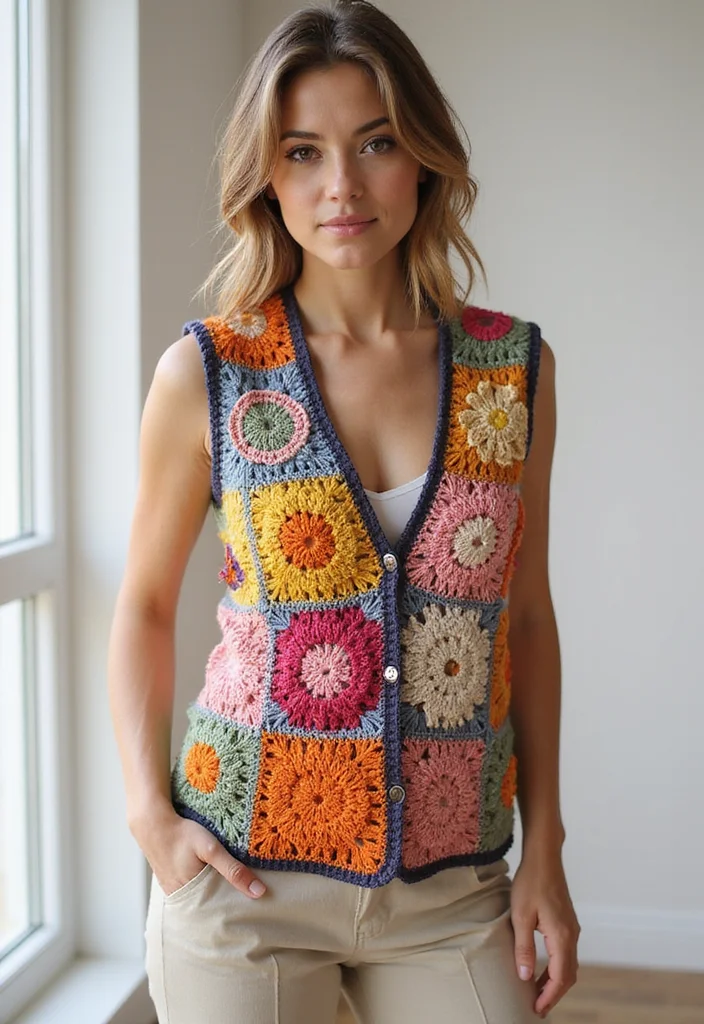 Crochet Vest Pattern Free: A Complete Guide to Stylish Layers with 22 Creative Examples - 4. Statement Patchwork Vest