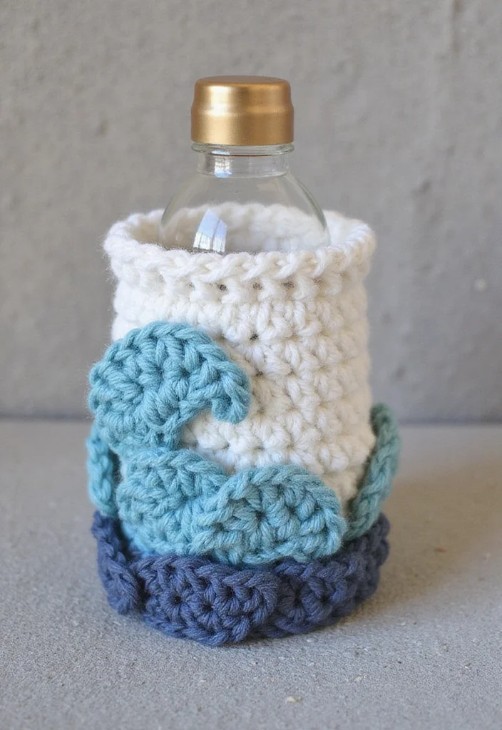 Crochet Water Bottle Holder: Handy and Stylish Holders with 22 Creative Ideas - 10. Textured Waves Design