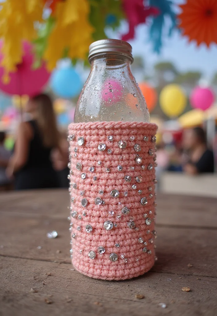 Crochet Water Bottle Holder: Handy and Stylish Holders with 22 Creative Ideas - 16. Festival Glam with Rhinestones