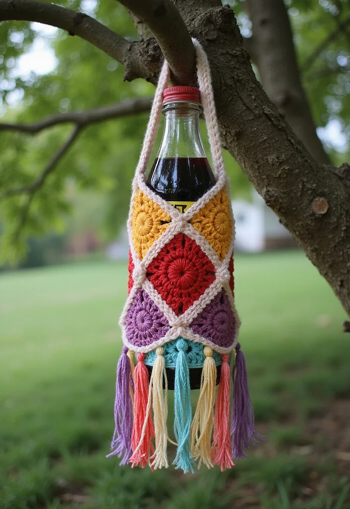 Crochet Water Bottle Holder: Handy and Stylish Holders with 22 Creative Ideas - 2. Boho Chic with Fringe