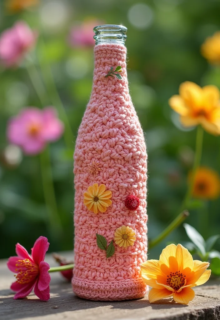 Crochet Water Bottle Holder: Handy and Stylish Holders with 22 Creative Ideas - 20. Charming Floral Motifs
