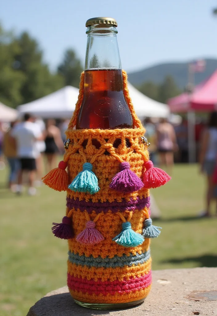 Crochet Water Bottle Holder: Handy and Stylish Holders with 22 Creative Ideas - 8. Festival Vibes with Tassels