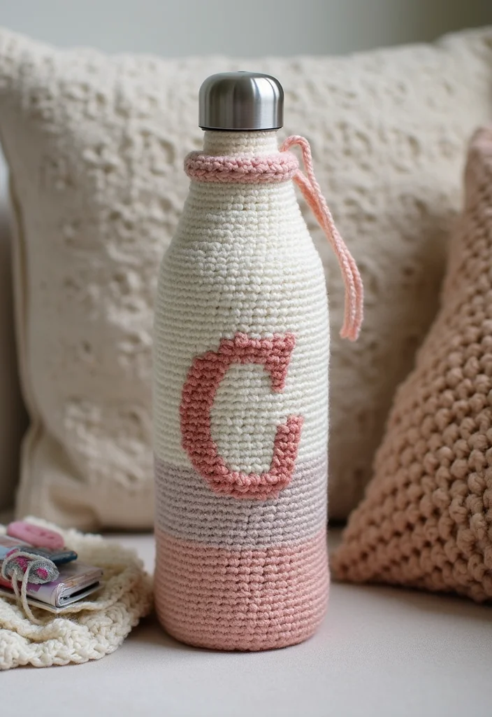 Crochet Water Bottle Holder: Handy and Stylish Holders with 22 Creative Ideas - 9. Personalize with Initials