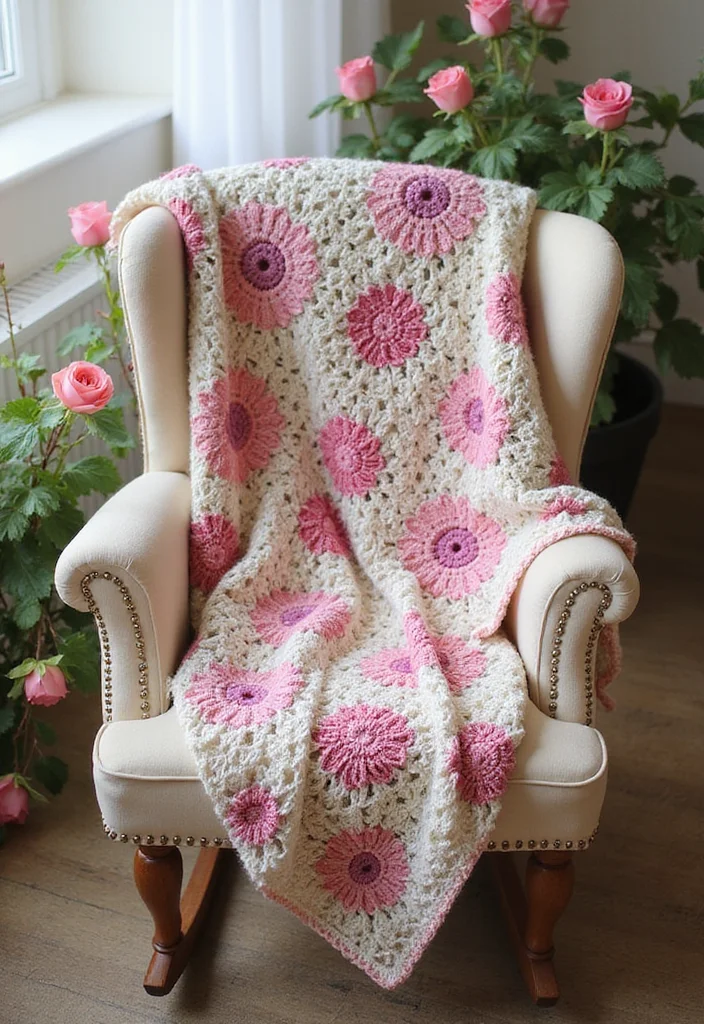 Easy Crochet Baby Blanket: Simple Step-by-Step Guide with 22 Cozy Designs - 14. Floral Motif Blanket