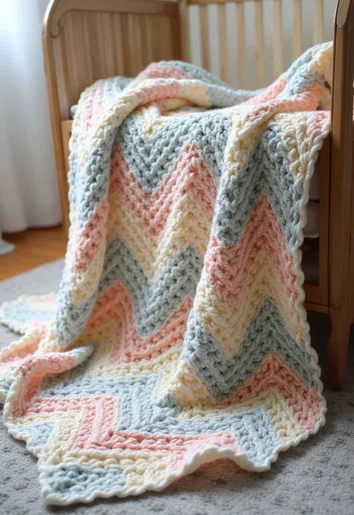 Easy Crochet Baby Blanket: Simple Step-by-Step Guide with 22 Cozy Designs - 17. The Textured Chevron Blanket