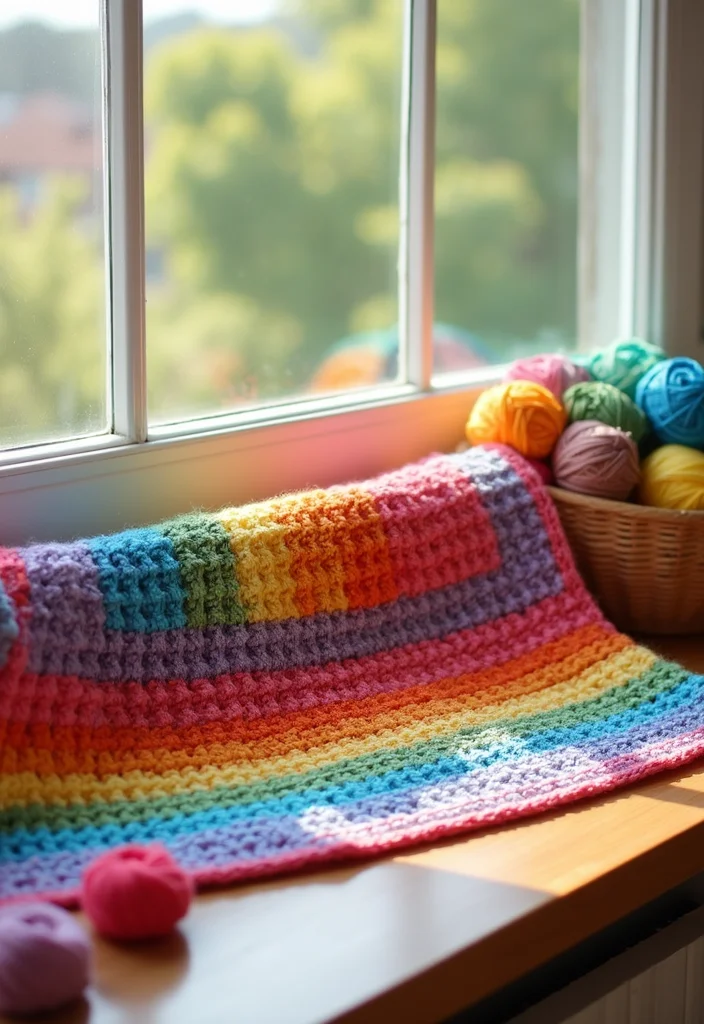 Easy Crochet Baby Blanket: Simple Step-by-Step Guide with 22 Cozy Designs - 4. Rainbow Stripes Blanket
