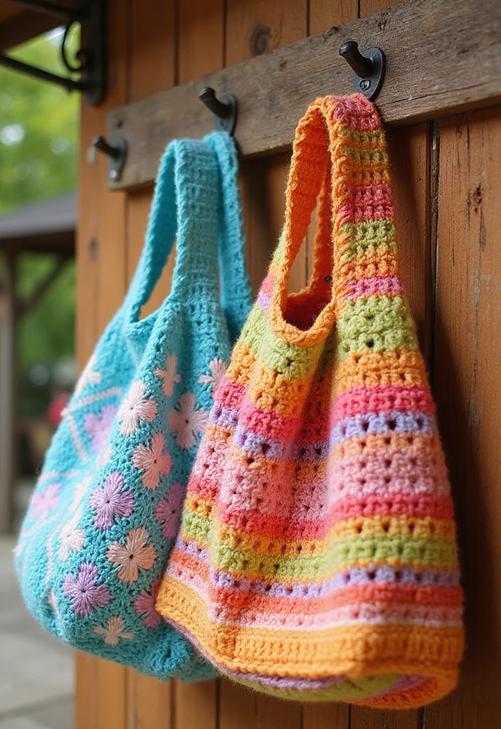 Easy Tapestry Crochet Patterns: Friendly Guide to Colorful Projects with 22 Inspiring Designs - 6. Colorful Tote Bags