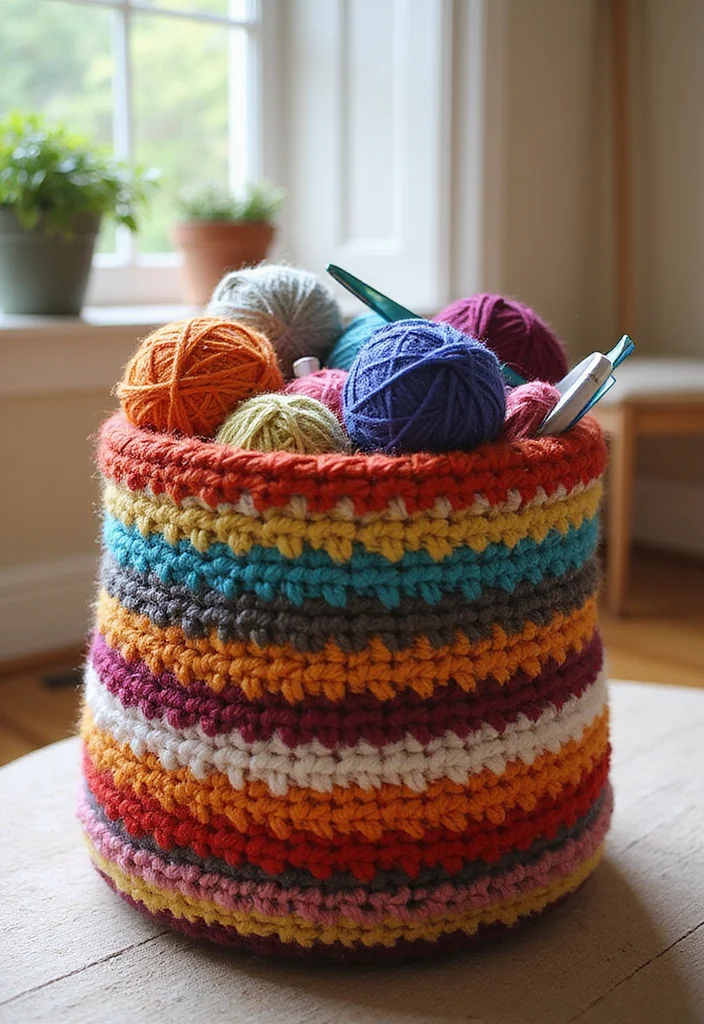 Scrap Yarn Crochet Projects: Eco-Friendly Guide to Fun Creations with 22 Inspiring Examples - 1. Cozy Scrap Yarn Basket