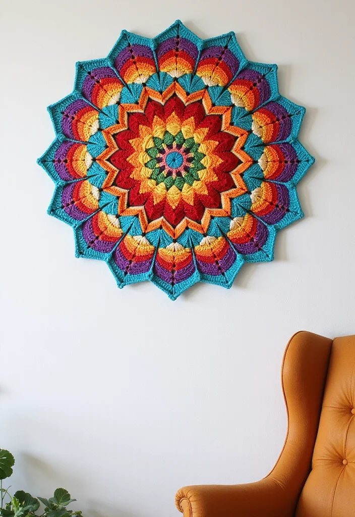 Scrap Yarn Crochet Projects: Eco-Friendly Guide to Fun Creations with 22 Inspiring Examples - 18. Vibrant Crochet Wall Art