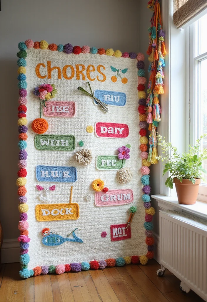 Scrap Yarn Crochet Projects: Eco-Friendly Guide to Fun Creations with 22 Inspiring Examples - 22. Bright and Cheerful Crochet Chores Chart