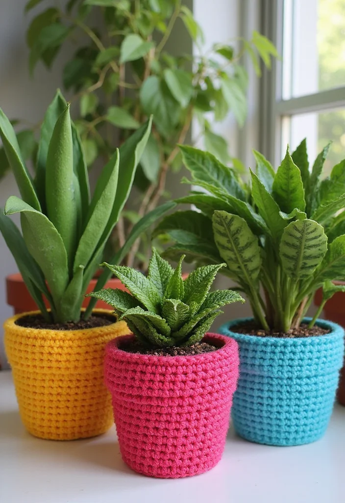 Scrap Yarn Crochet Projects: Eco-Friendly Guide to Fun Creations with 22 Inspiring Examples - 3. Decorative Plant Pot Covers