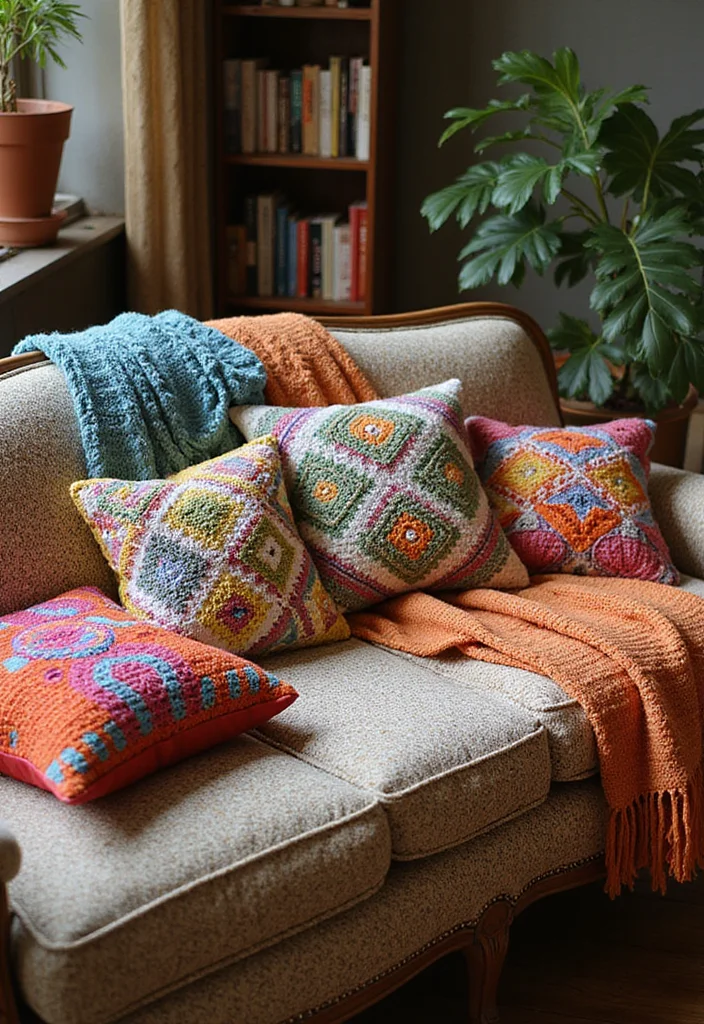 Tapestry Crochet Patterns Charts: Friendly Guide to Colorwork Projects with 22 Practical Examples - 13. Retro-Inspired Pillows